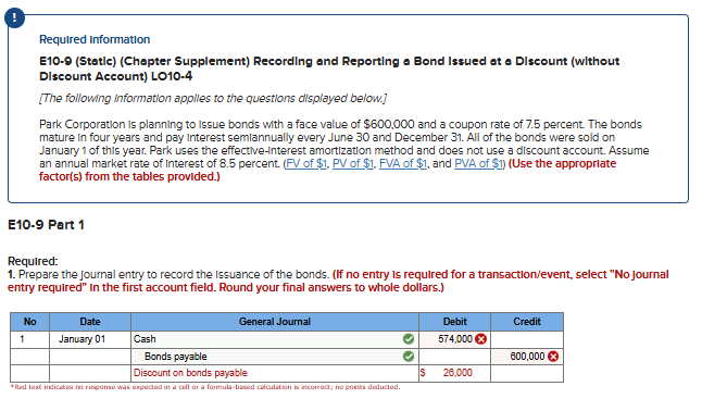 Required Information E10-9 (Static) (Chapter