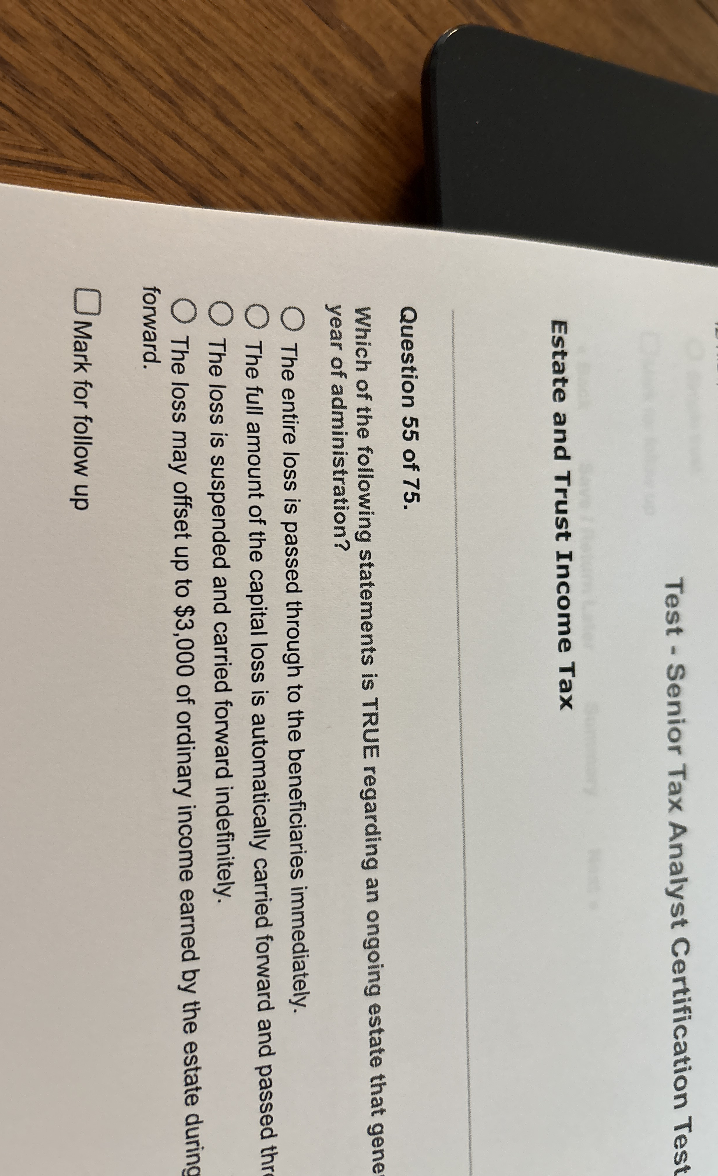 Test - Senior Tax Analyst Certification Test