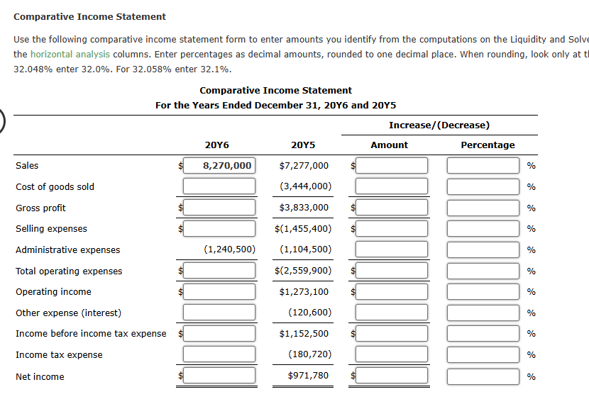 \fComparative Income Statement Use the following