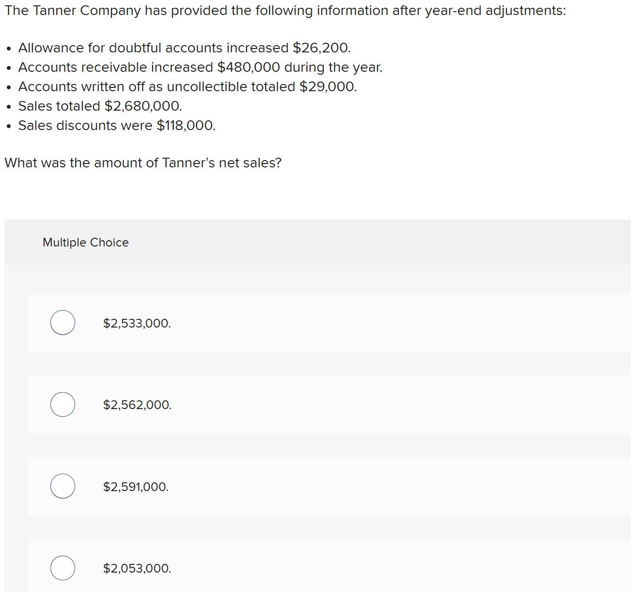 The Tanner Company has provided the following