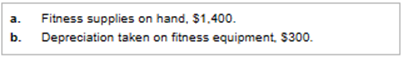 a. Fitness supplies on hand, $1.400. b.