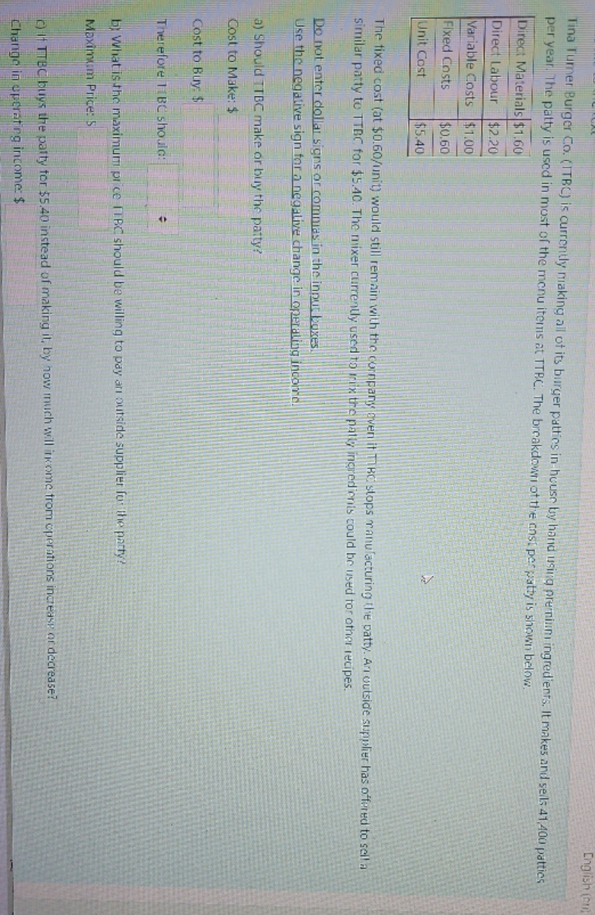 Please answer it. English (an) Tina Turner Burger