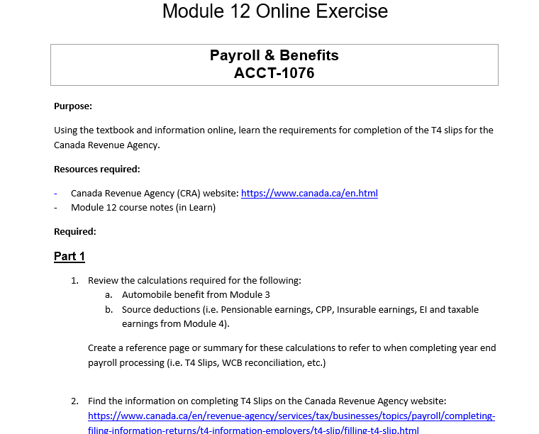 Module 12 Online Exercise Payroll & Benefits