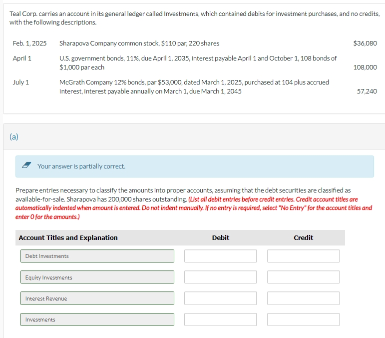 Teal Corp. carries an account in its general