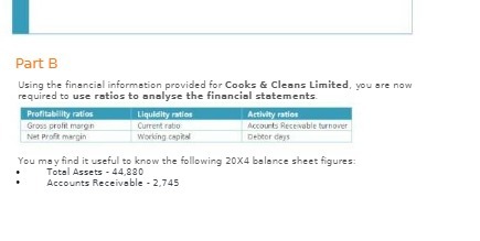 Part B Using the financial information provided