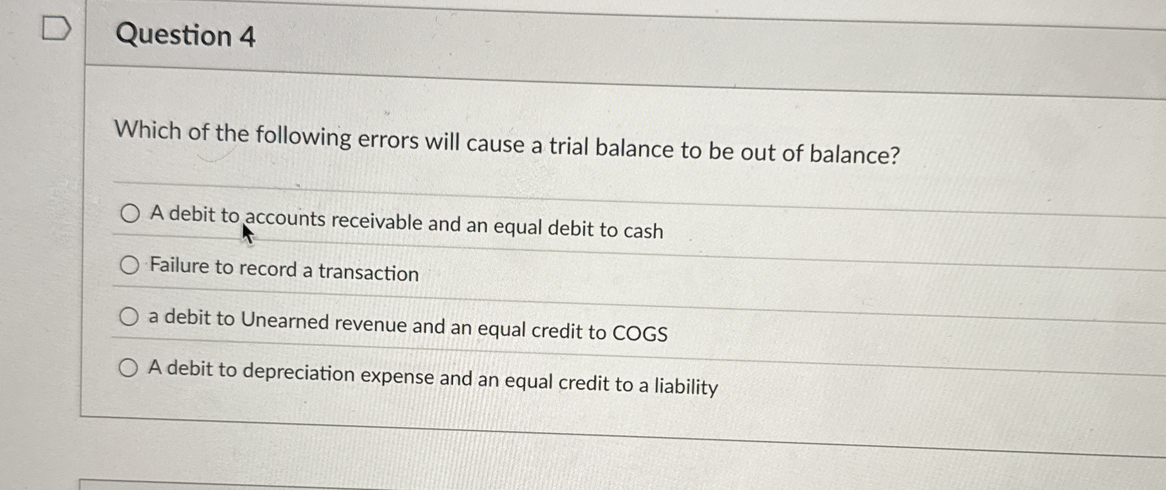 Question 4 Which of the following errors will