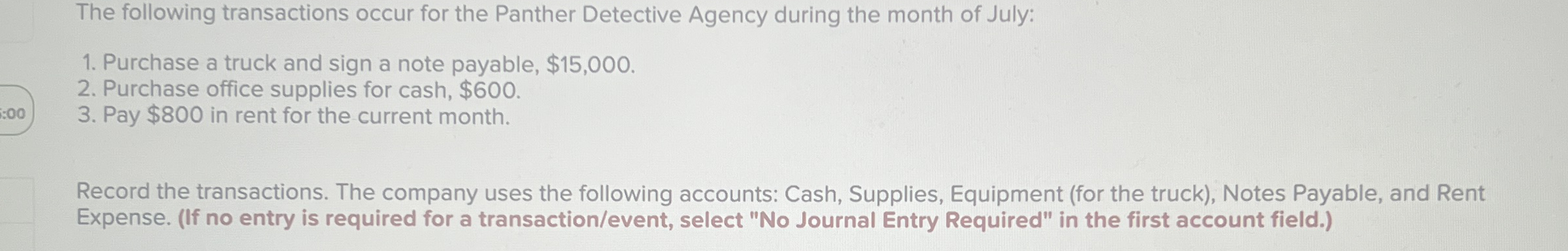 The following transactions occur for the Panther