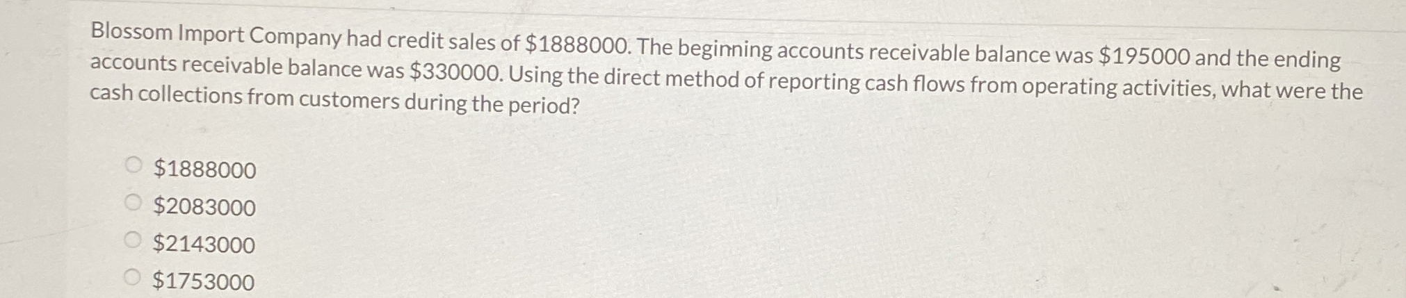 Blossom Import Company had credit sales of $ 1 8