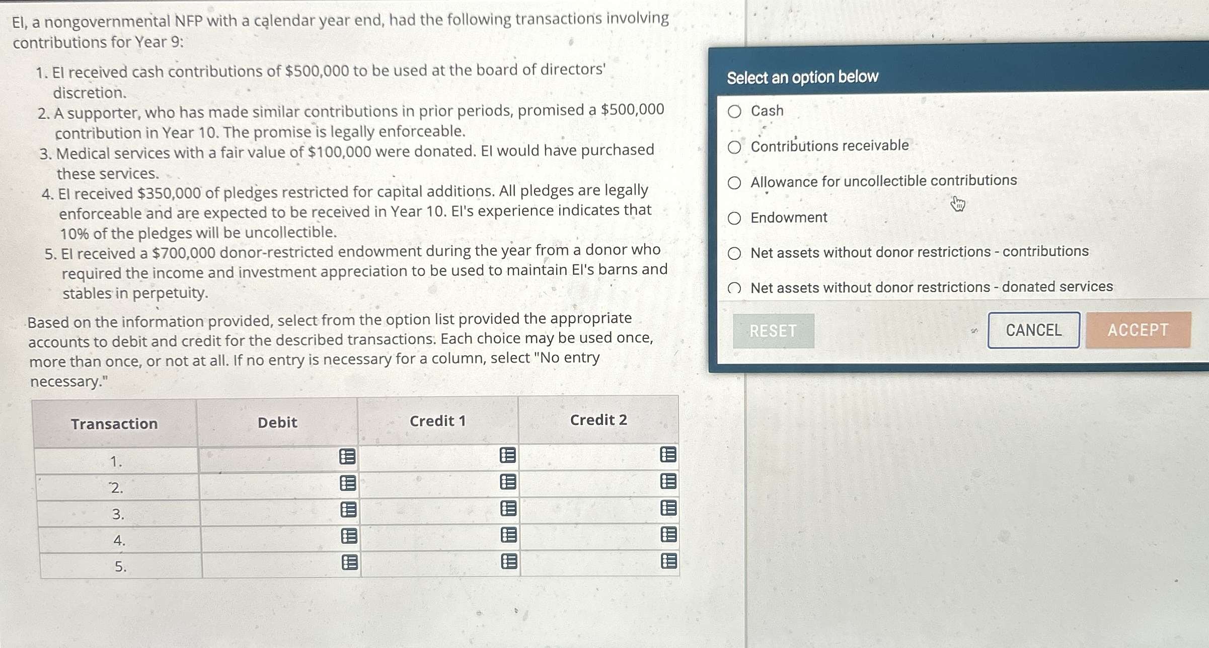 El , a nongovernmental NFP with a calendar year