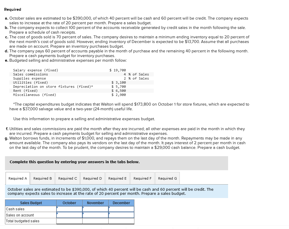 Required a . October sales are estimated to be \