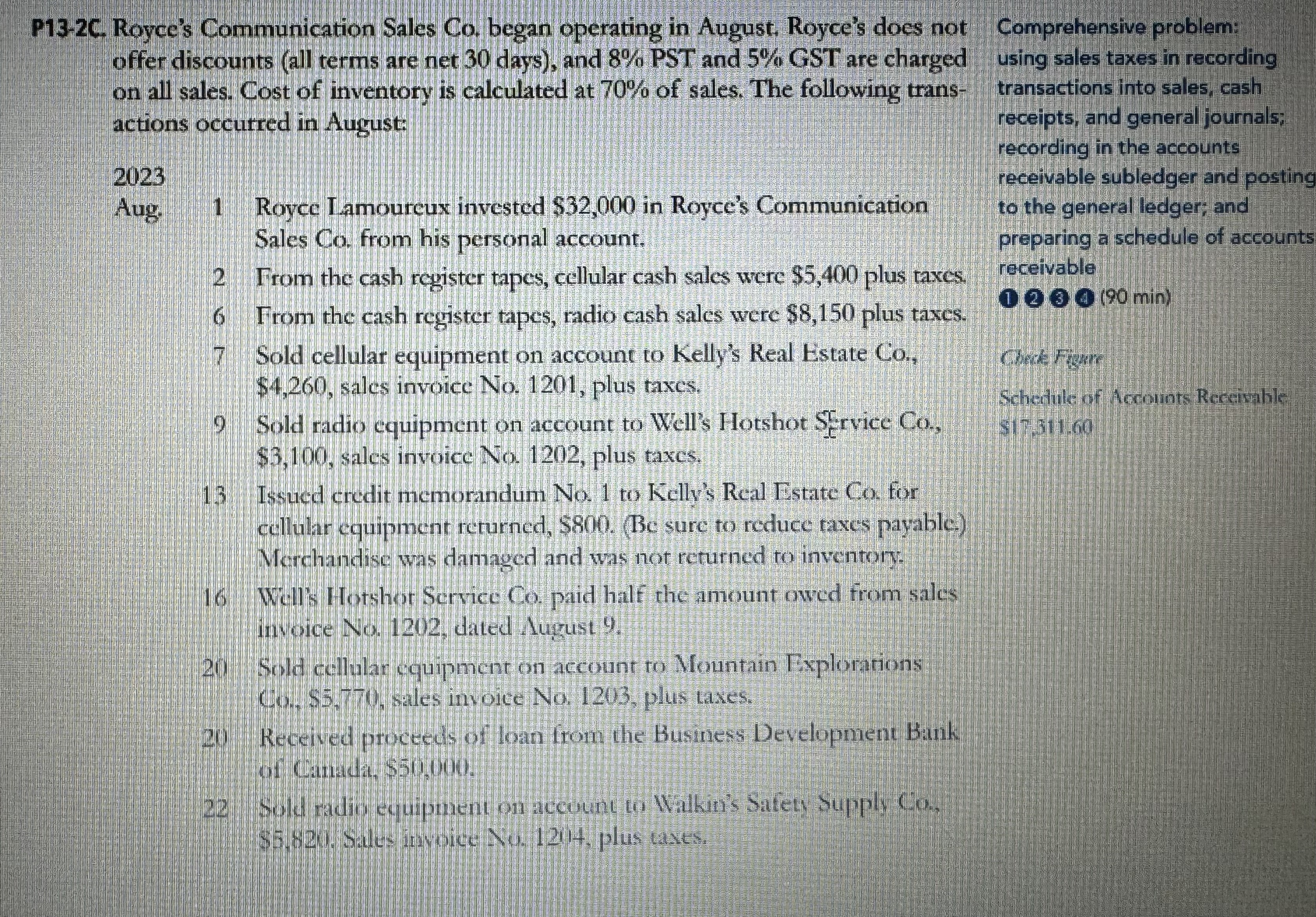 P13-2C. Royce's Communication Sales Co.