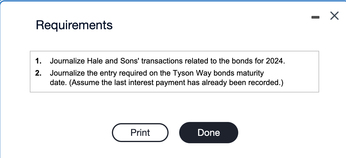X Requirements 1. Journalize Hale and Sons'