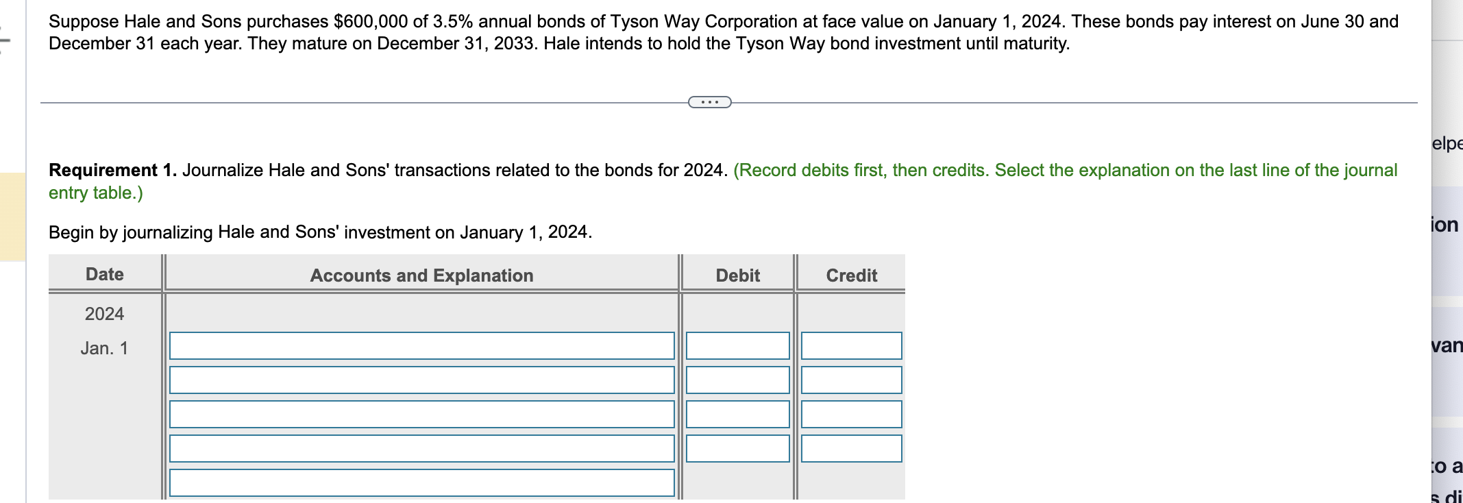 X Requirements 1. Journalize Hale and Sons'