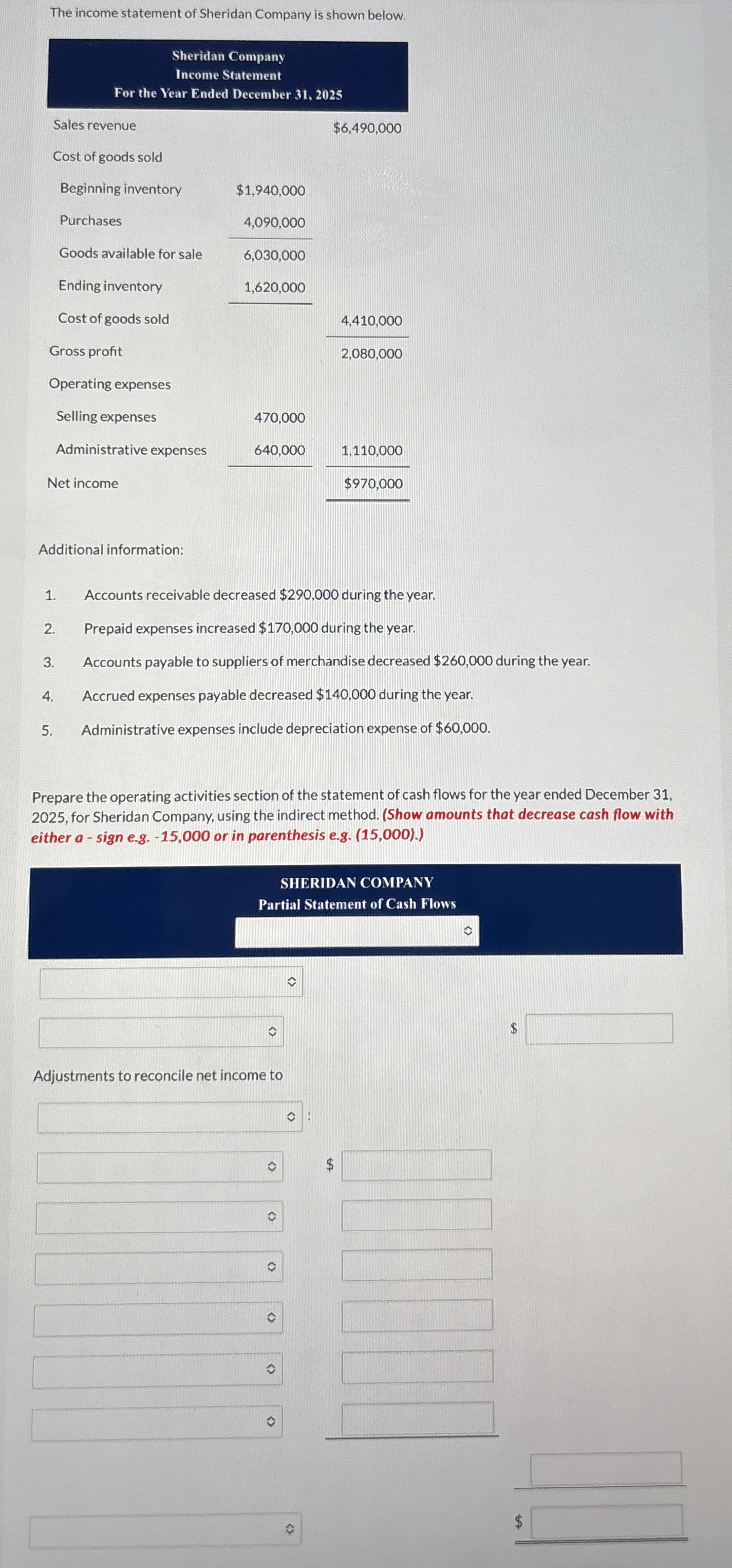 The income statement of Sheridan Company is shown