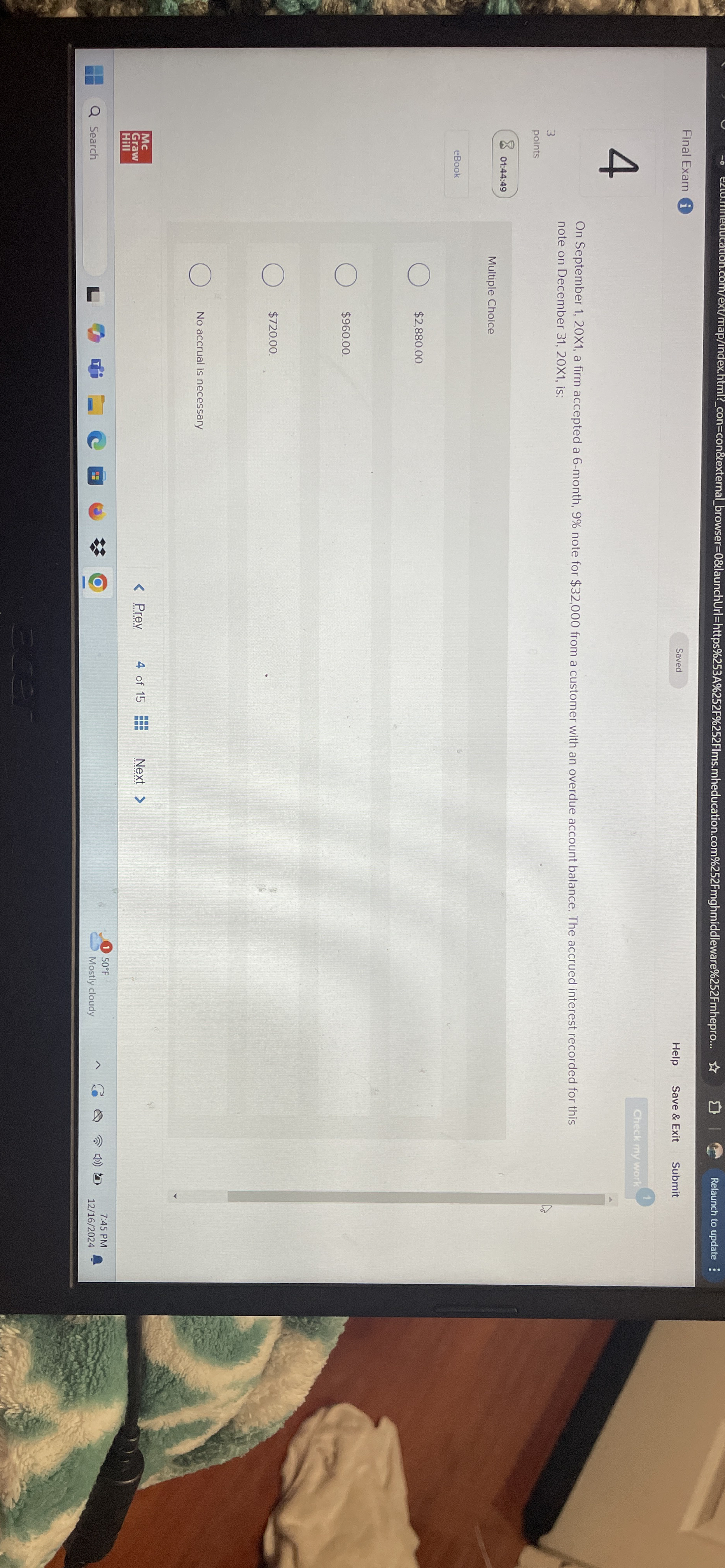 Relaunch to update Final Exam Help Save & Exit