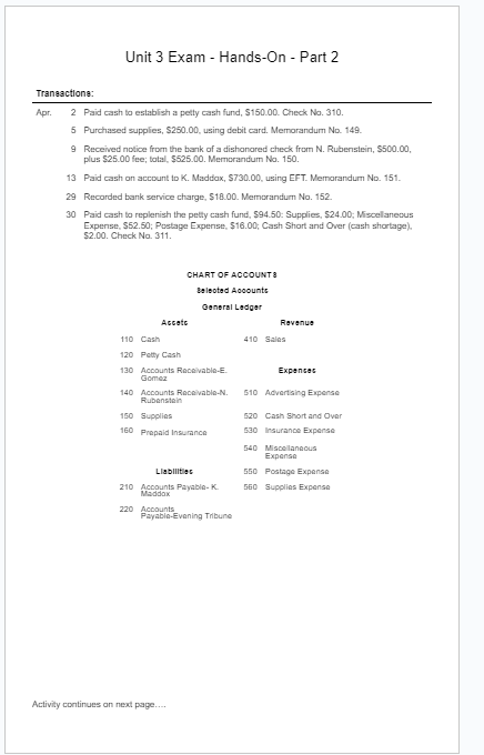 Unit 3 Exam - Hands-On - Part 2 Transactione: