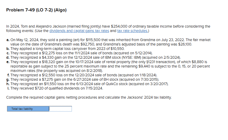 Problem 7 - 4 9 ( LO 7 - 2 ) ( Algo ) In 2 0 2 4