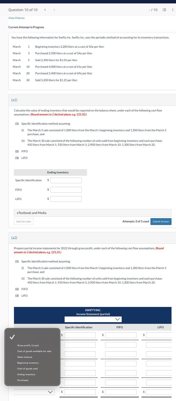 Question 1 of'IO > / 2 E View Policies Current