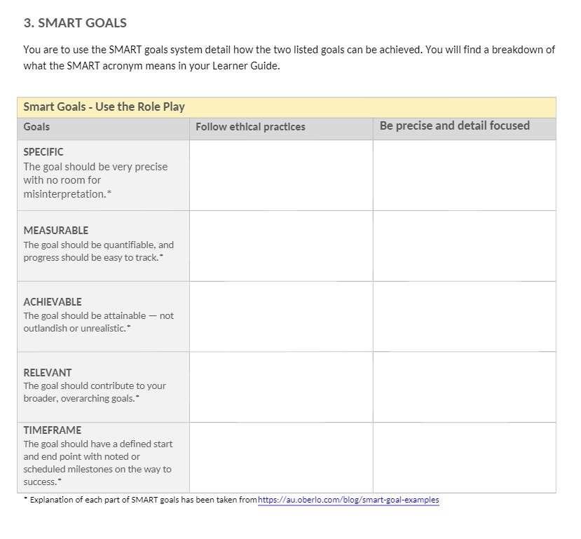 3. SMART GOALS You are to use the SMART goals