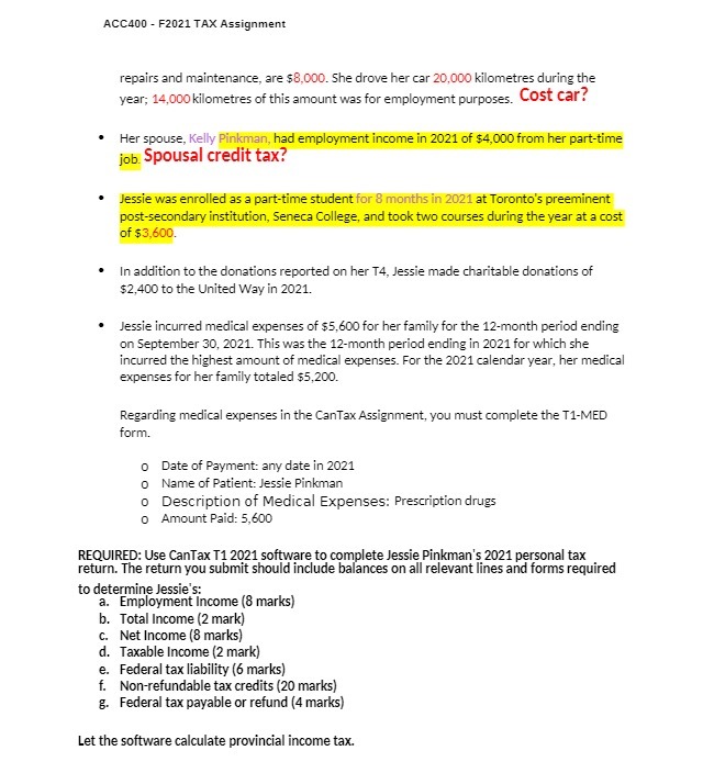 ACC400 - F2021 TAX Assignment repairs and
