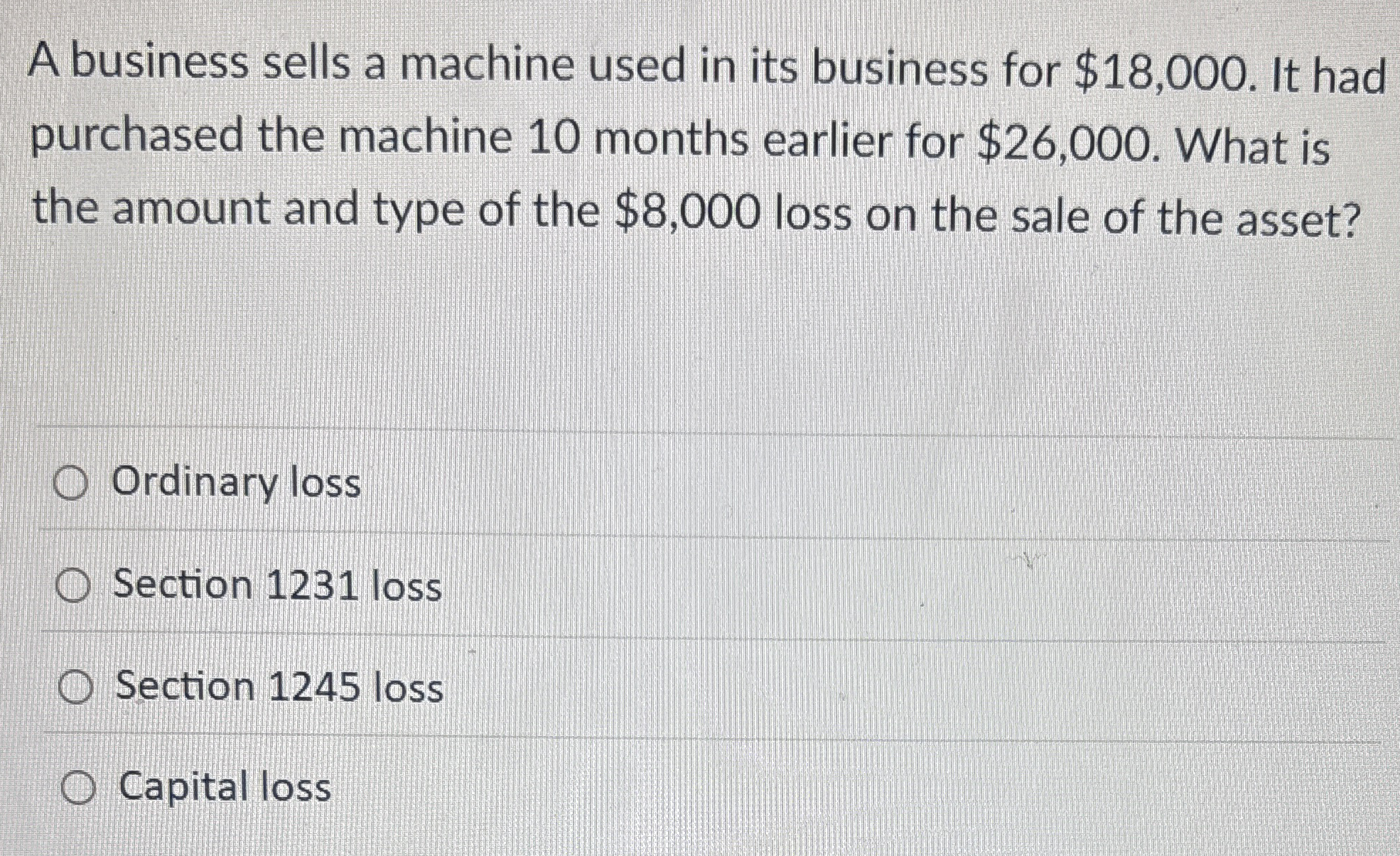 A business sells a machine used in its business