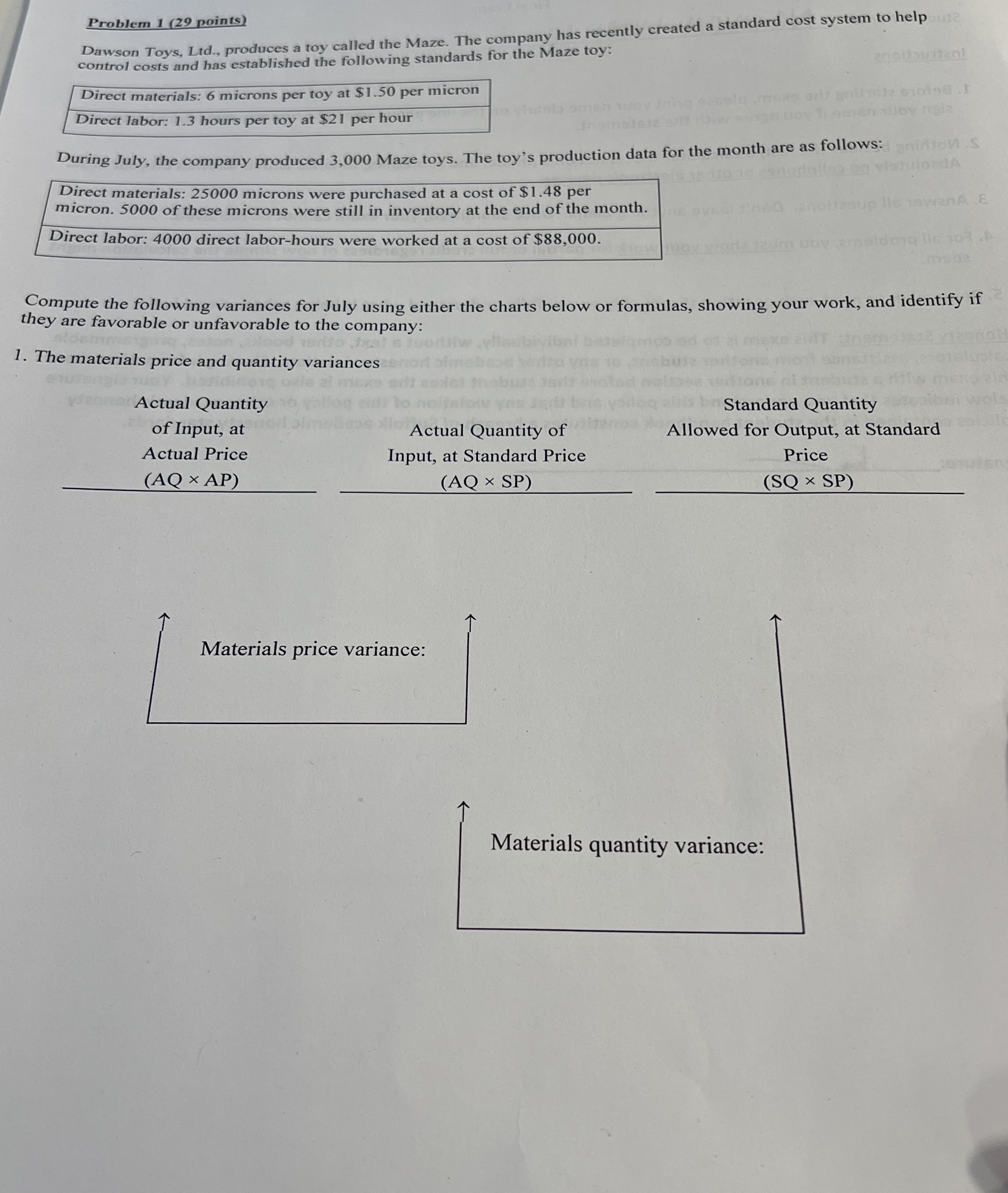 Problem 1 ( 2 9 points ) Dawson Toys, Ltd . ,