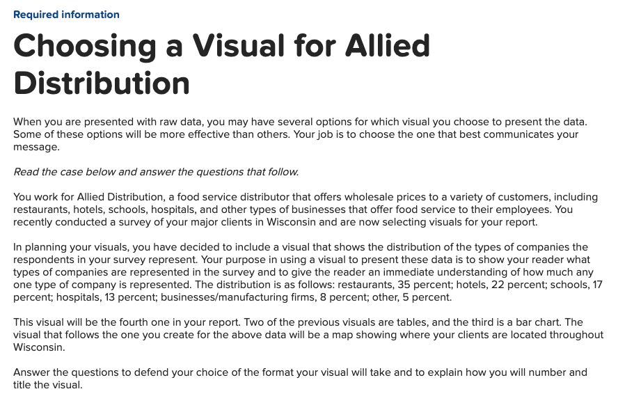 Required information Choosing a Visual for Allied