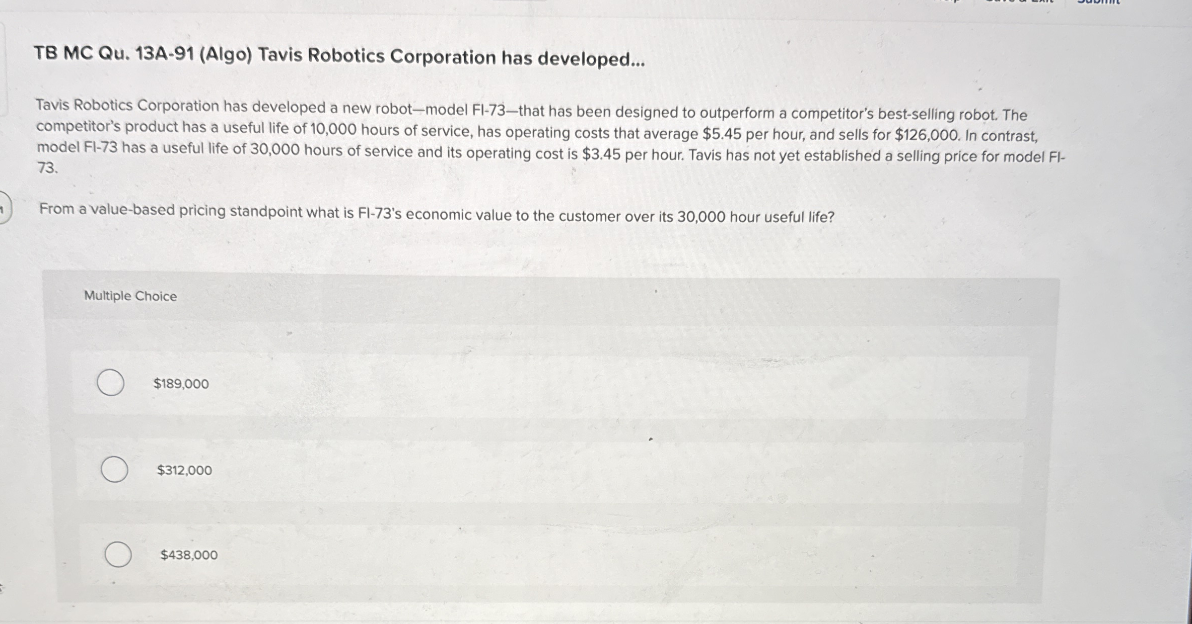 TB MC Qu . 1 3 A - 9 1 ( Algo ) Tavis Robotics