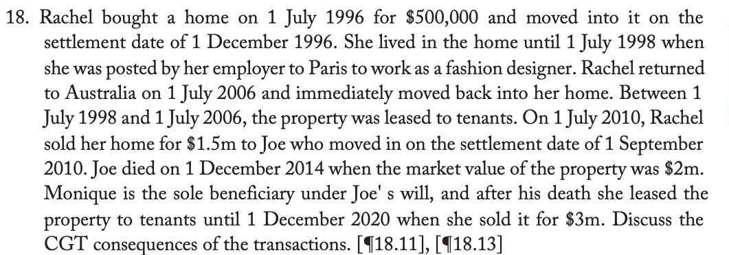 18. Rachel bought a home on 1 July 1996 for