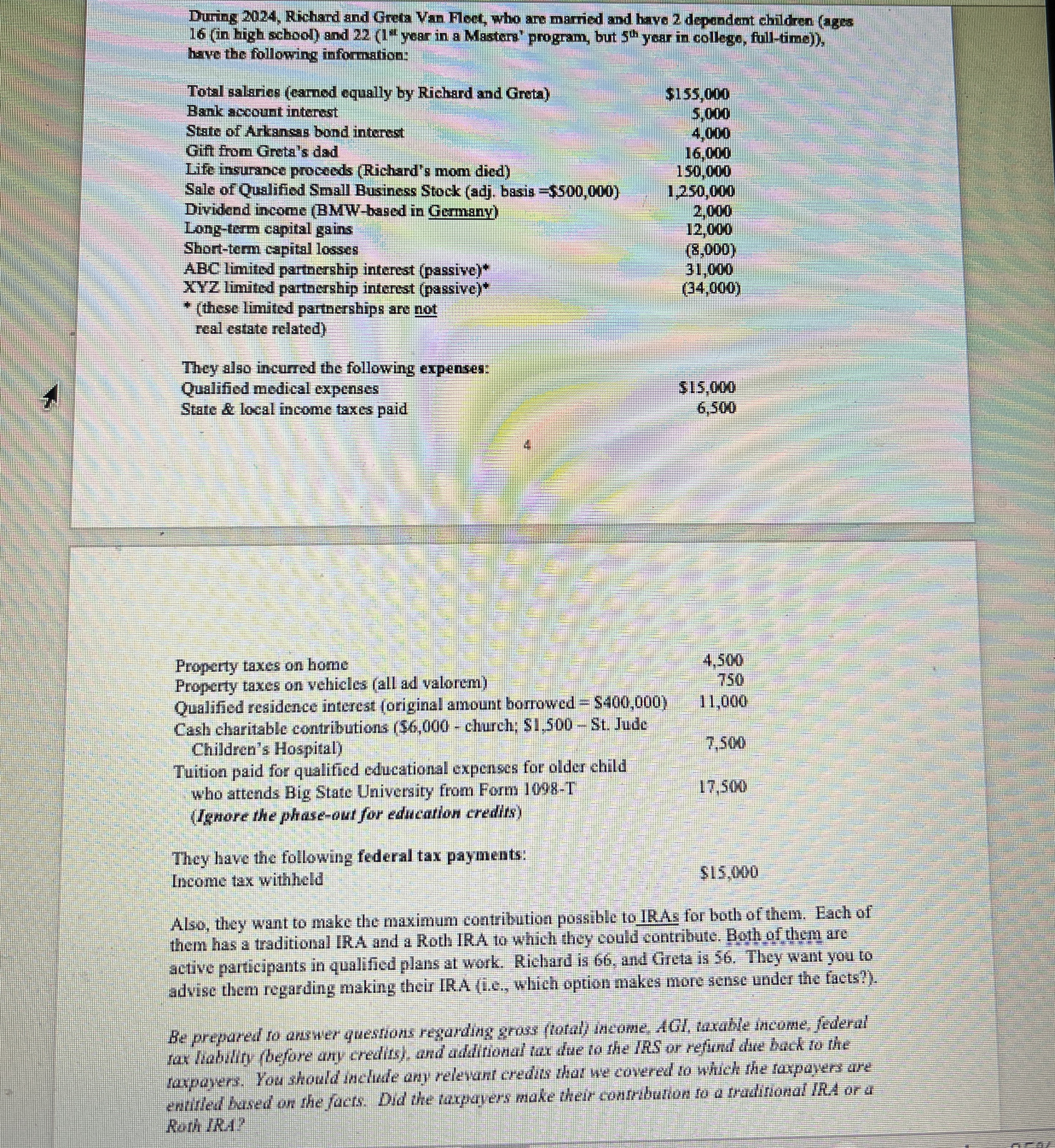 I just need all the information it asks for in