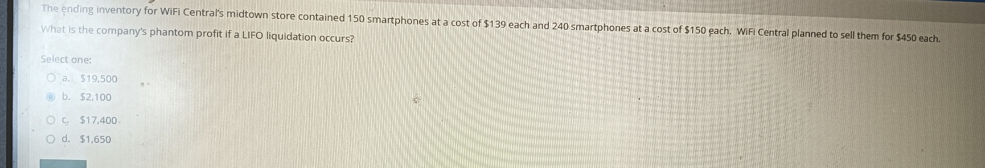 The ending inventory for WiFi Central's midtown