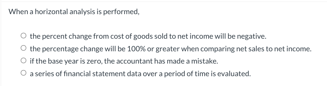 When a horizontal analysis is performed, the