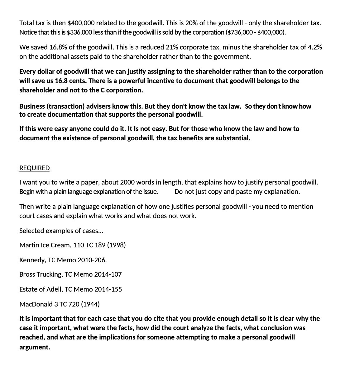 Total tax is then $400,000 related to the