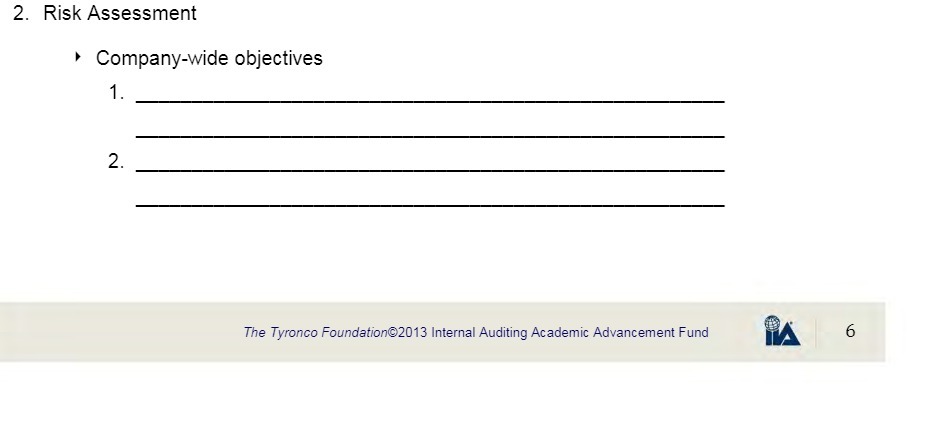 2. Risk Assessment Company-wide objectives 1 . 2.