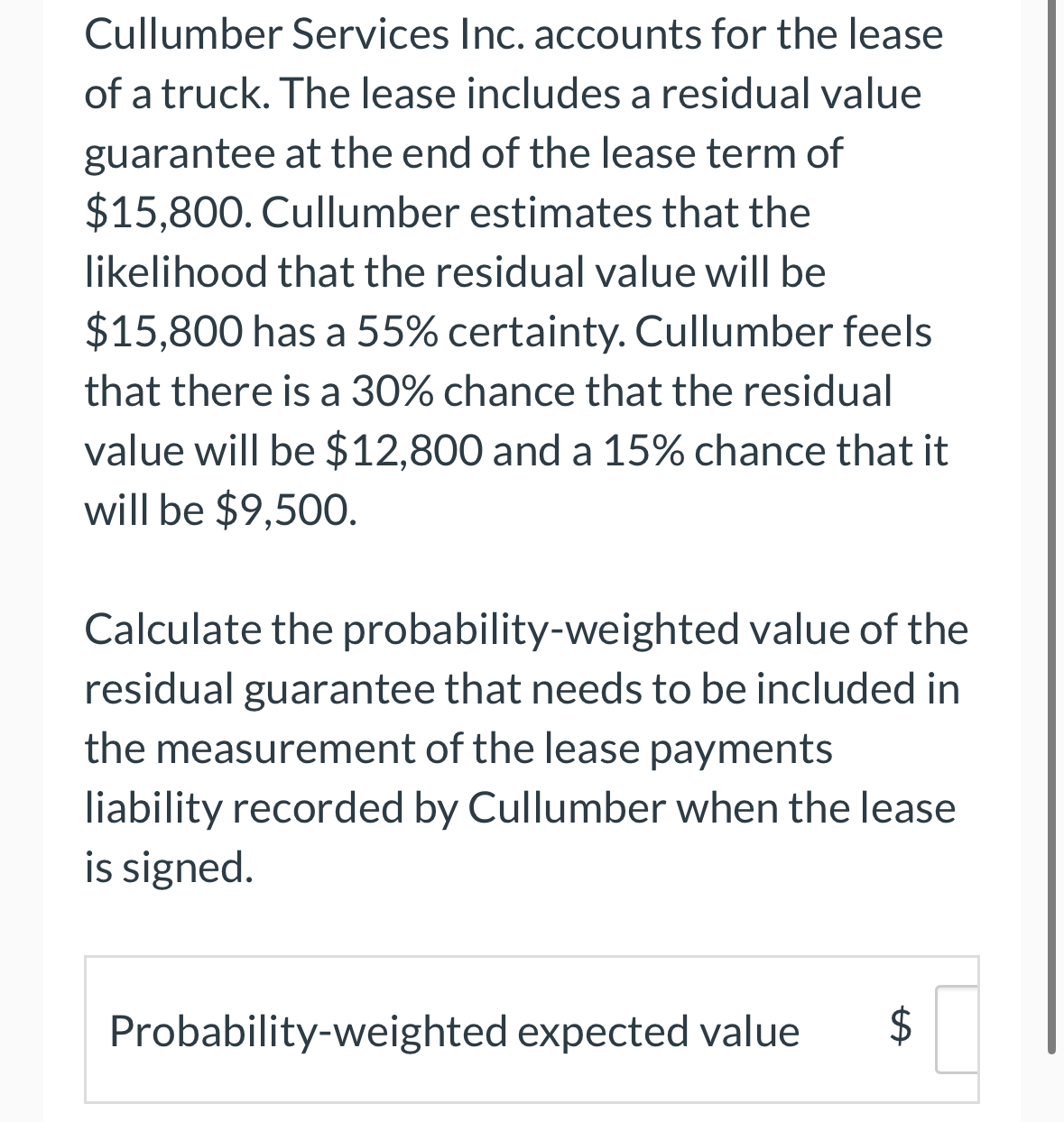 Cullumber Services Inc. accounts for the lease of