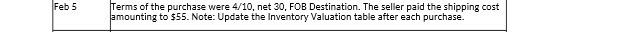 Feb 5 Terms of the purchase were 4/10, net 30,