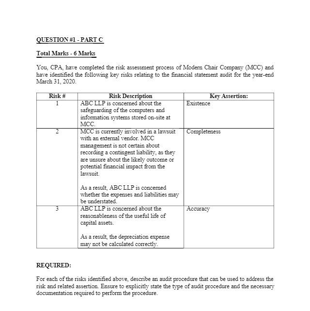 QUESTION #1 - PART C Total Marks - 6 Marks You,