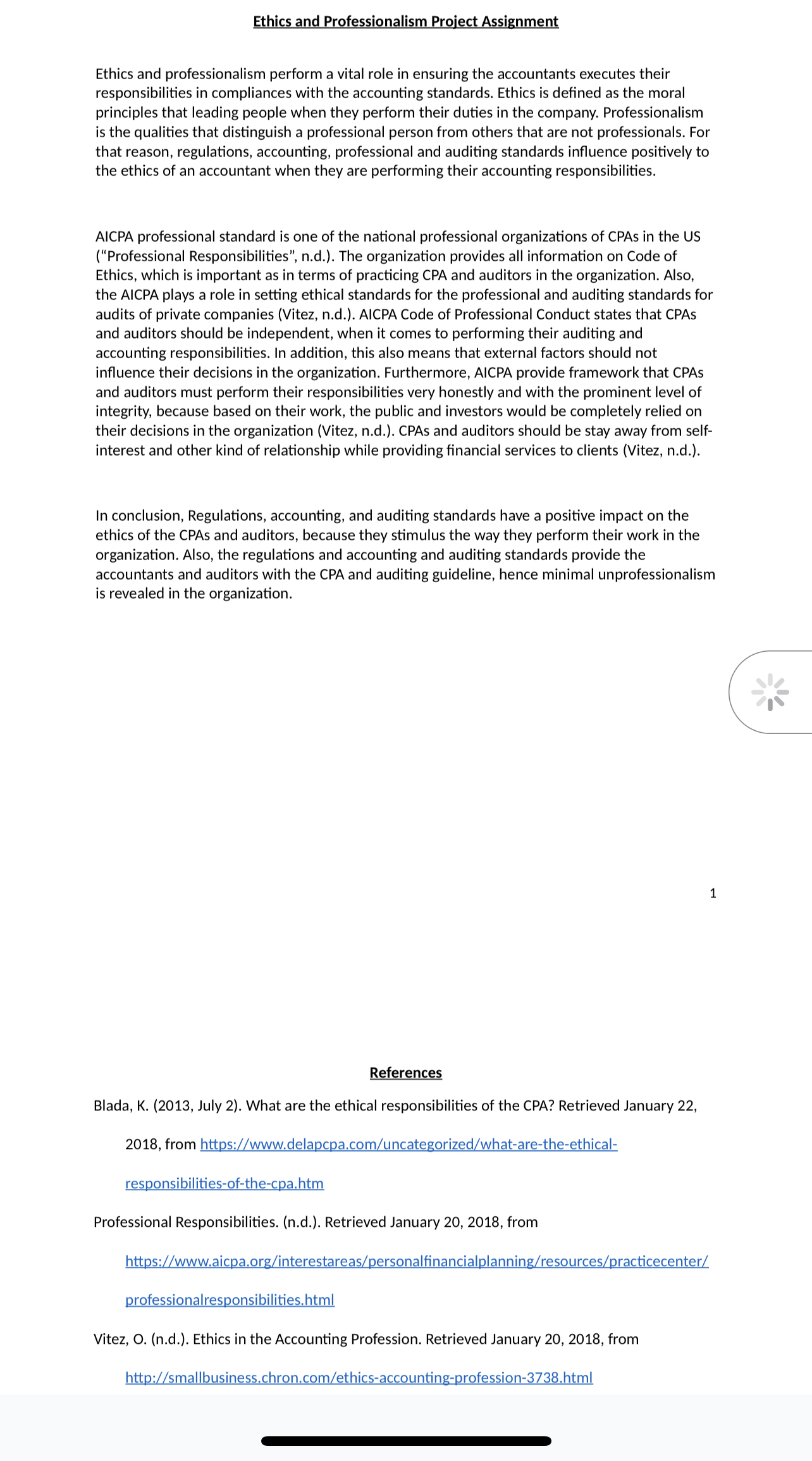 I have an assignment which is called Ethics and