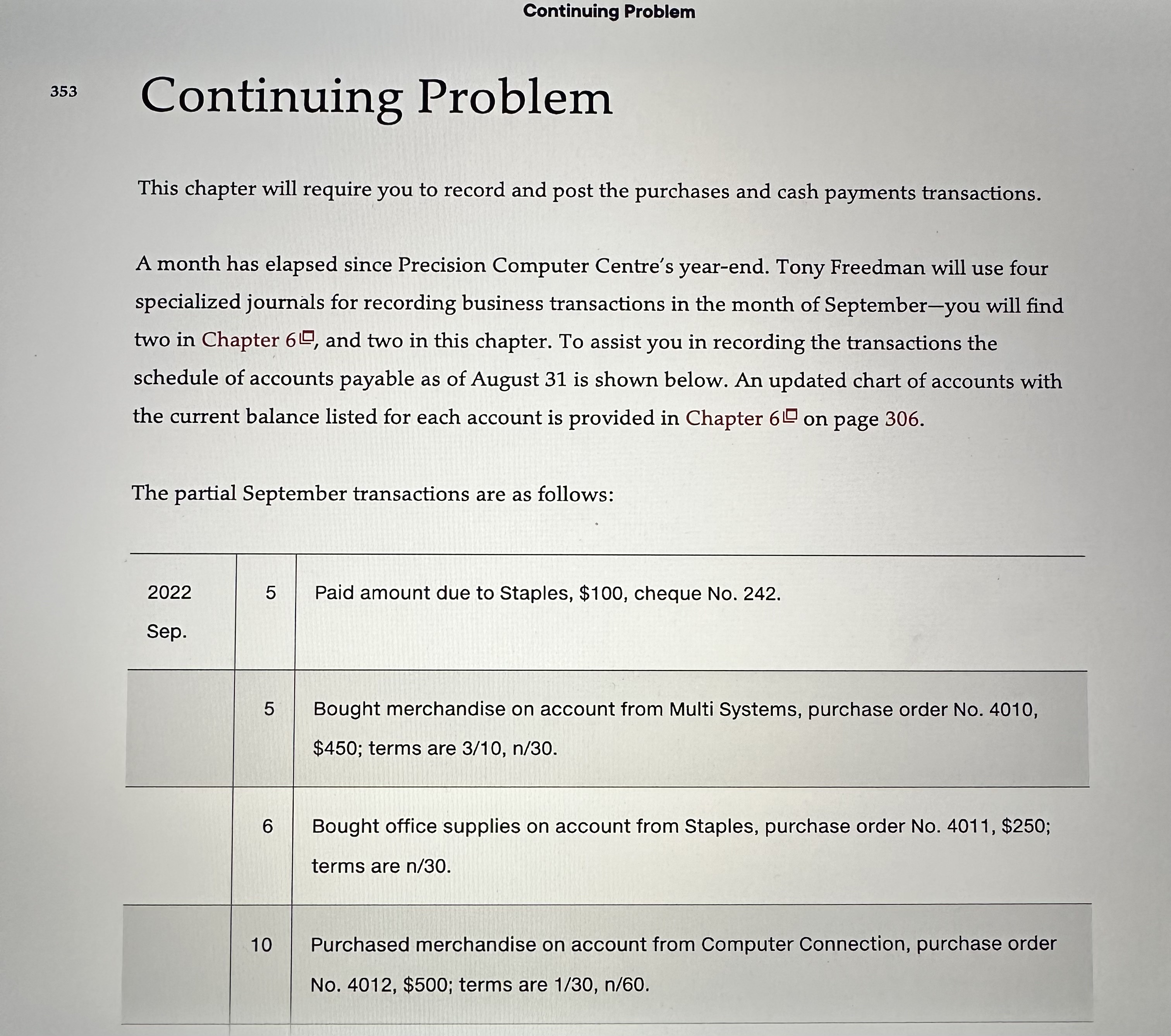 Continuing Problem 353 Continuing Problem This