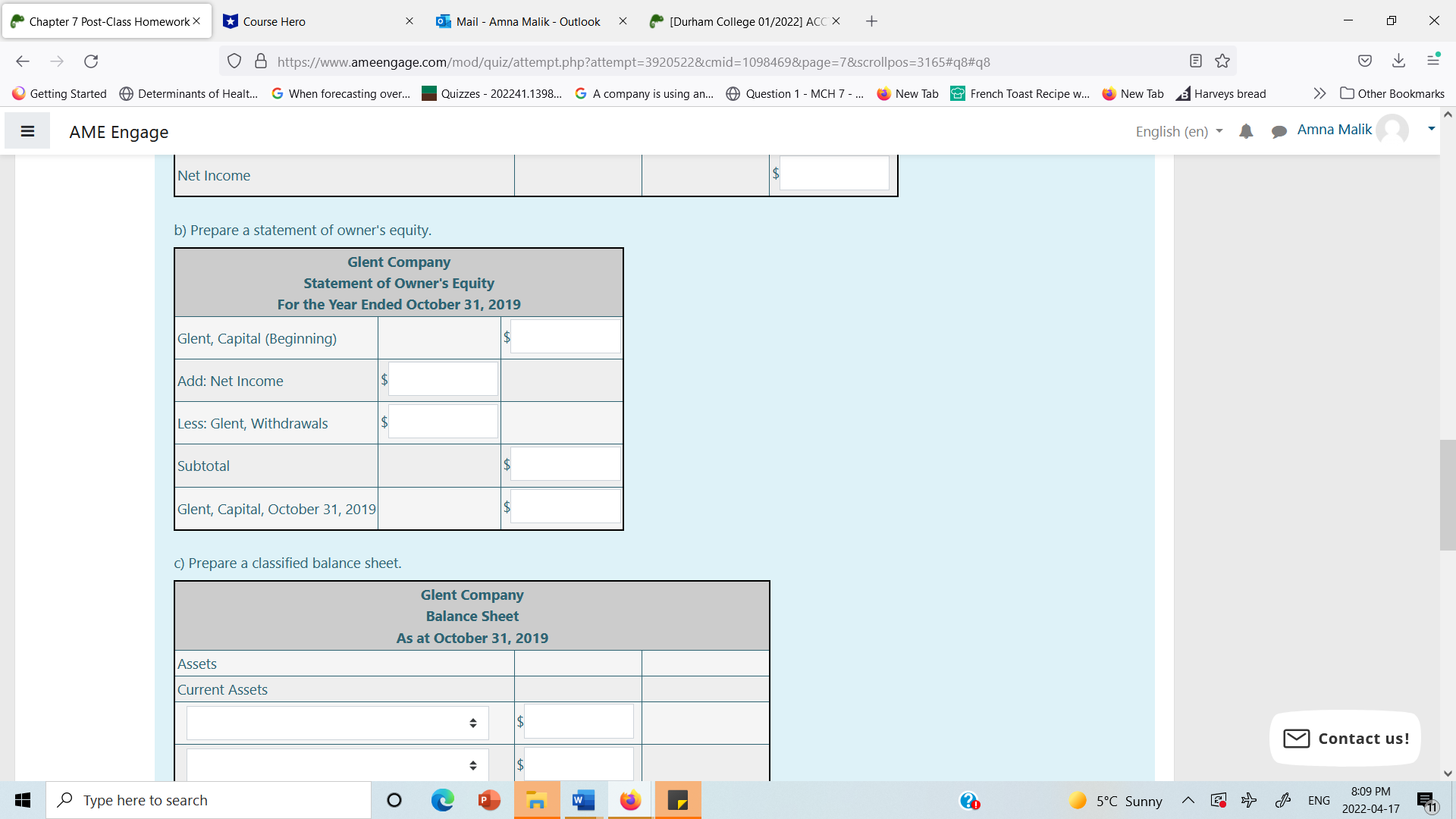 Chapter 7 Post-Class Homework X *Course Hero X
