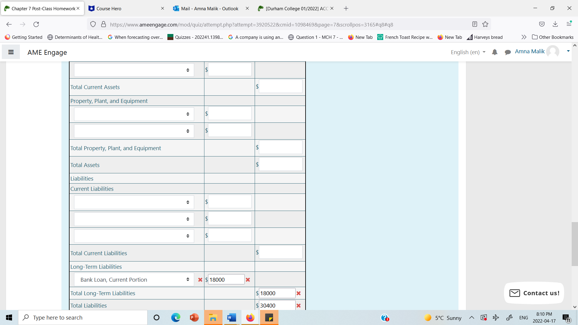 Chapter 7 Post-Class Homework X *Course Hero X