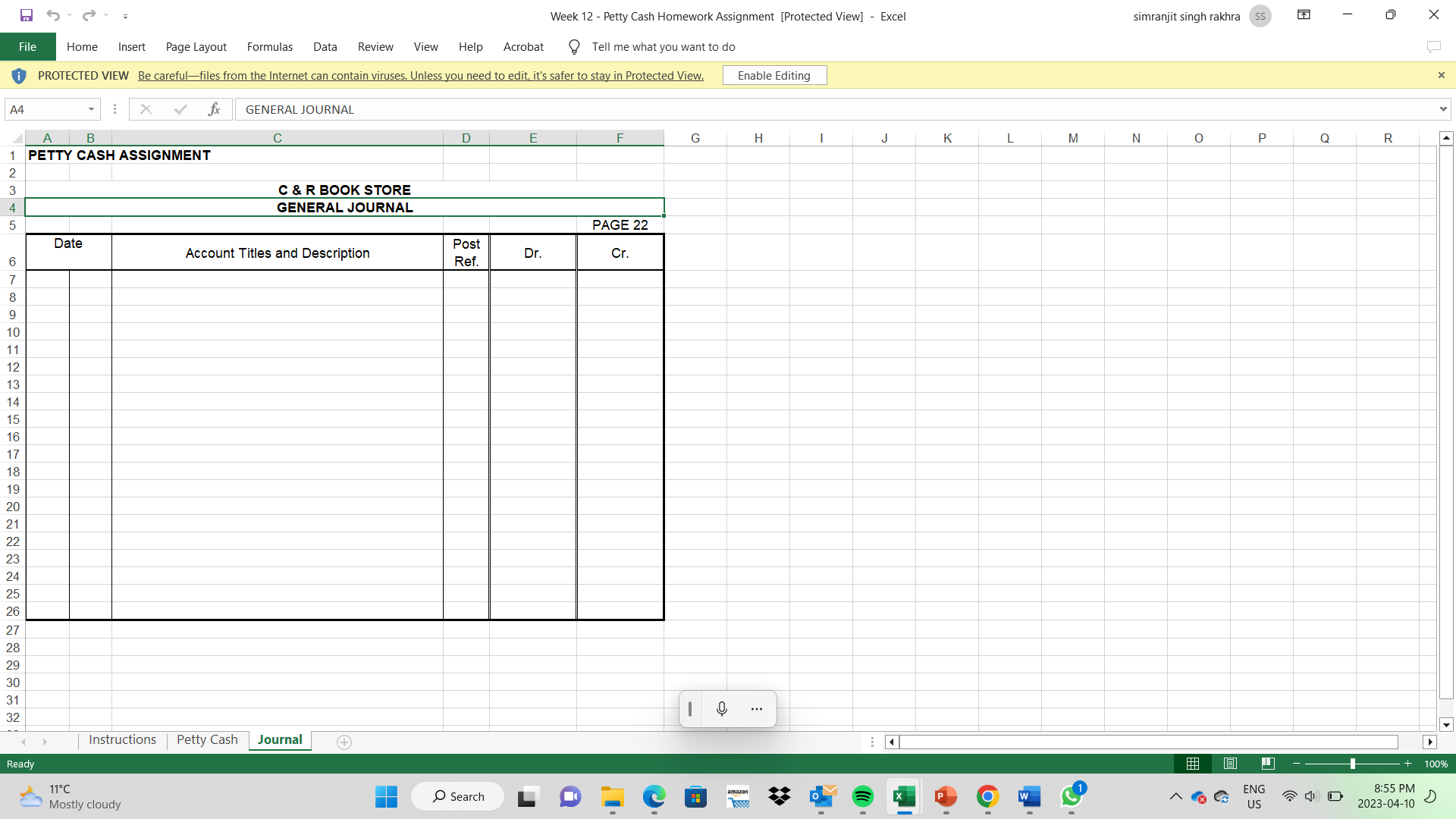 Week 12 - Petty Cash Homework Assignment