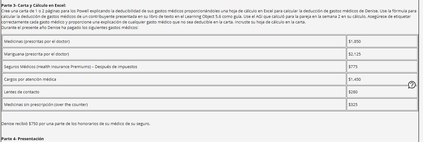 Parte 3- Carta y Calculo en Excel: Cree una carta
