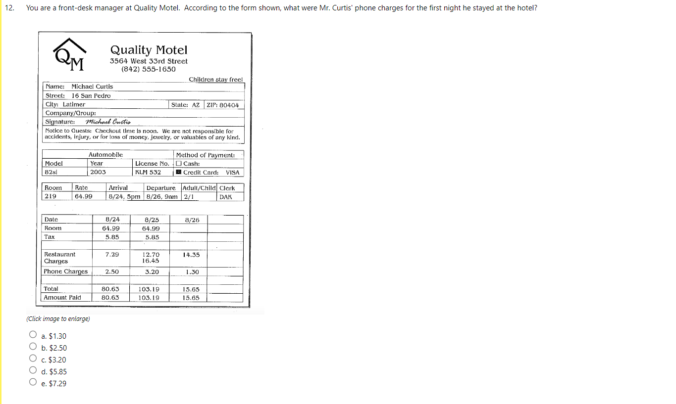 12. You are a front-desk manager at Quality