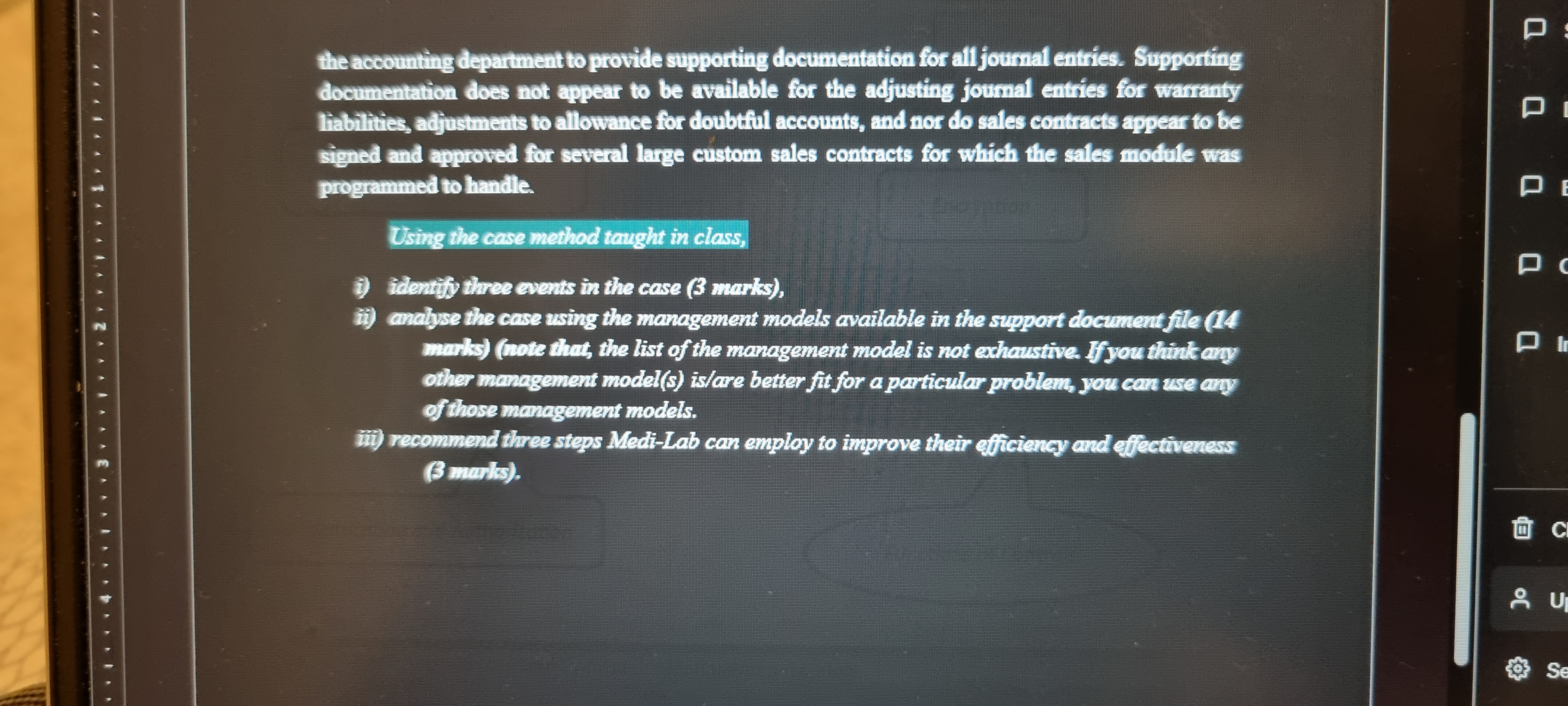 the accounting department to provide supporting