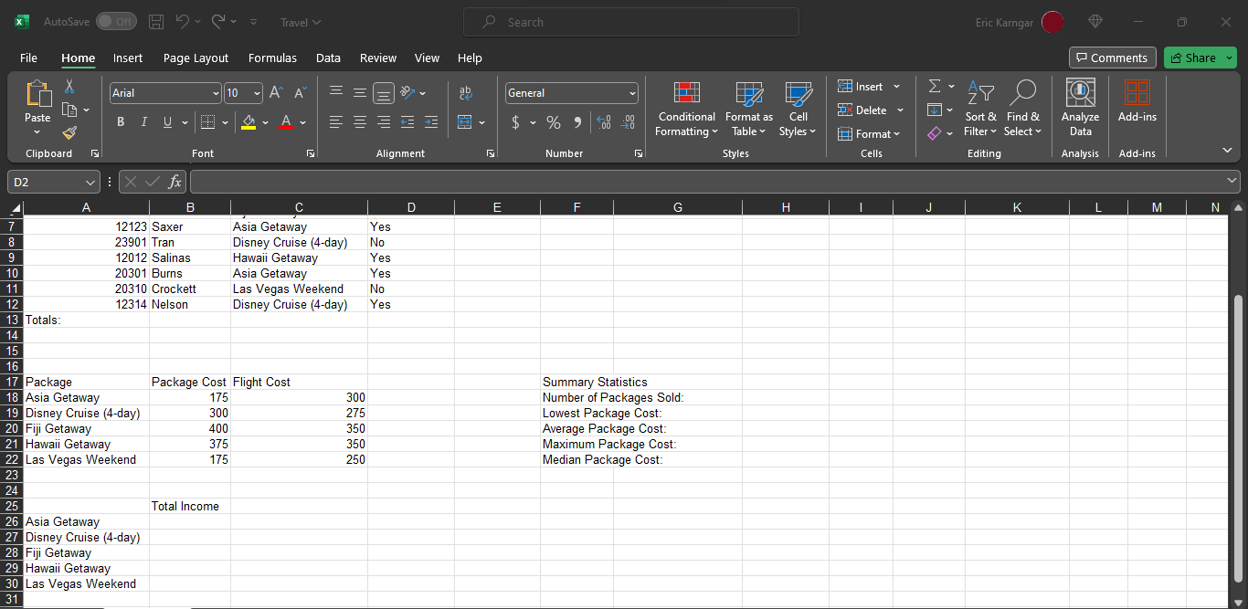 1. Durham Travel (50 Points) Data File needed for