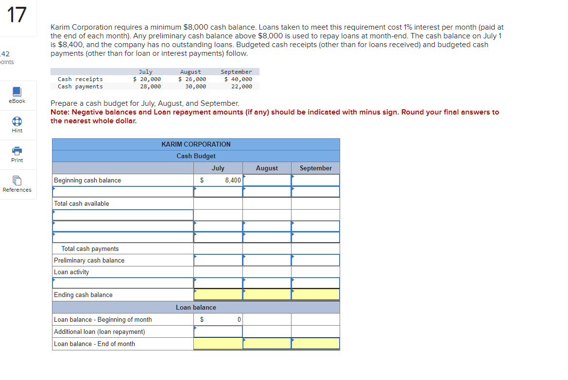 References Karim Corporation requires a minimum