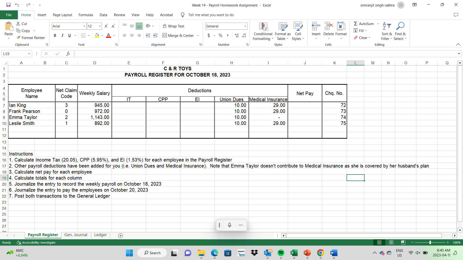 Week 14 - Payroll Homework Assignment - Excel
