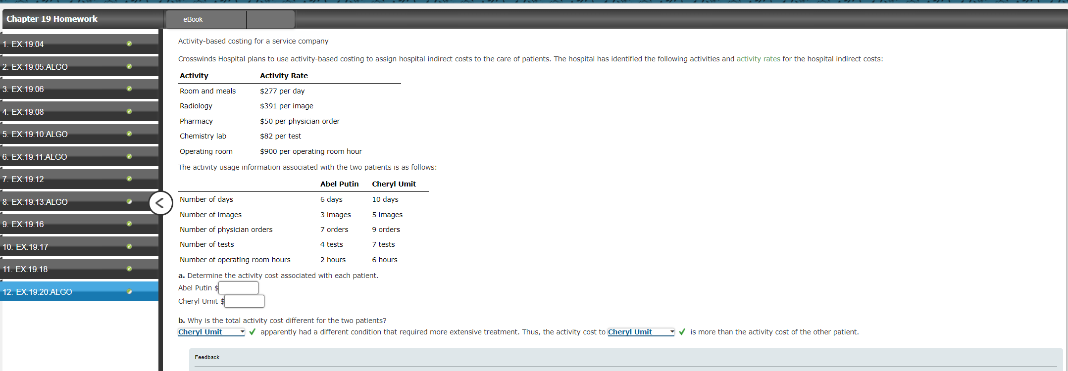 Chapter 19 Homework [0 Activity-based costing for
