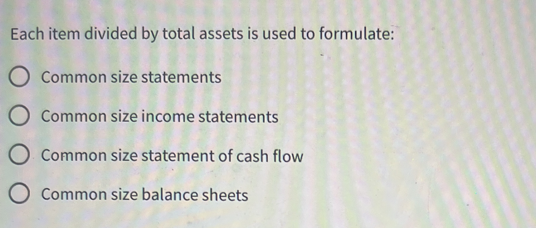 Each item divided by total assets is used to